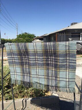 Vtg Carldyke 100% Virgin Wool Plaid Lap Blanket 50x36 Woven Double-Faced Blue MC